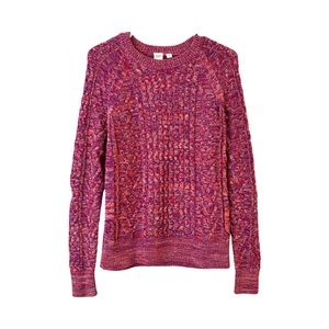 GAP Pink Marled Cable-Knit Crewneck Sweater